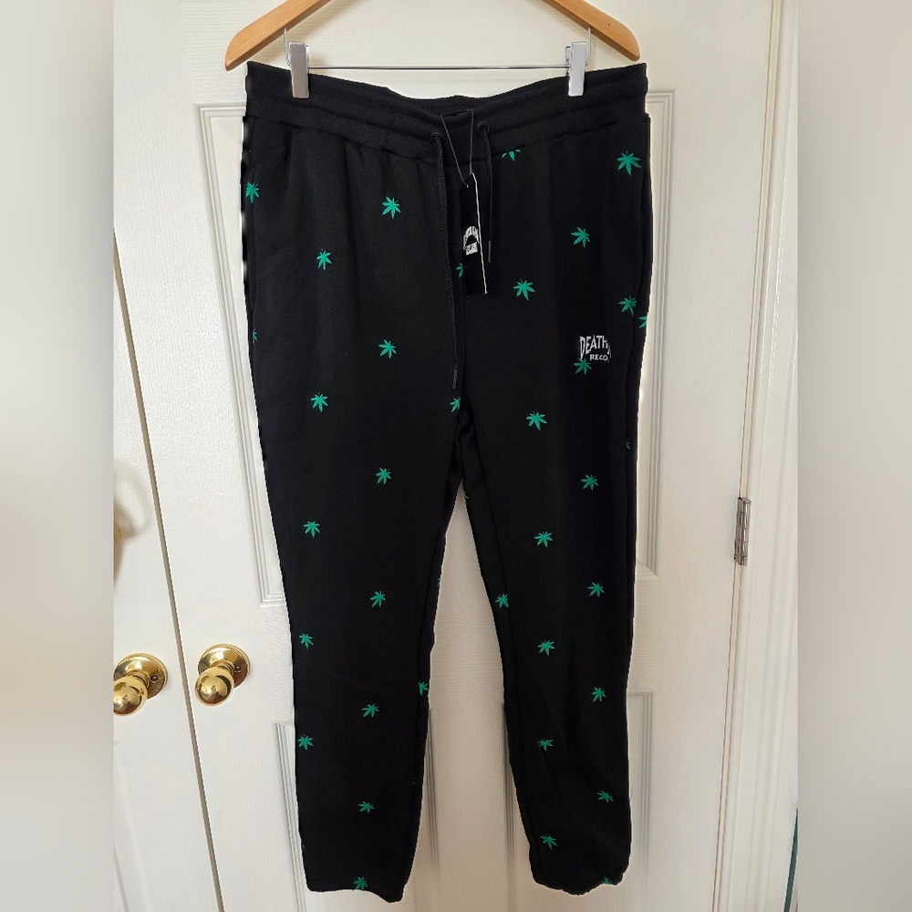 Black Joggers with Green Palm Tree Pattern